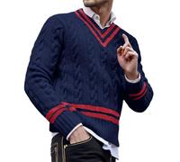 Men's Jumpers UK - Mens Striped Color Matching Knitted Sweaters Are Fashionable And Loose In Autumn And Winter (Blue, XXL)