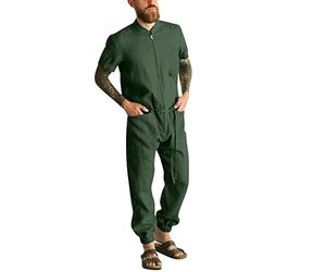 Mens Jumpsuit Crew Neck Lightweight, Mens Jumpsuit Light Weight Breathable Regular Fit Onesie Stylish Short Sleeve Tops And Cuffed Bottoms Comfortable Daily Onesie Comfy Homewear Ideal Weekend Wear