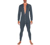 Mens Jumpsuit Pajamas, One Piece Pajamas Men Button Down Onesies Pajamas Long Sleeve Thermal Sleepwear, Warm Pyjamas Round Collar Long Sleeve Flap Button Onesie Rompers Sleepwear Small Pajamas For Men