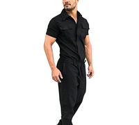 Mens Jumpsuit with Pockets Zipper Solid Dungarees Men's Spring Color Tooling Trousers Lace-up Pants Functional Jumpsuit Short-Sleeved and Summer Rompers One-Piece Exercise Playsuit Black