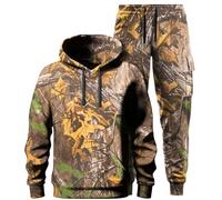 Men's Jungle Tree Print Camouflage Pullover Sweatshirt Hoodie & Camo Bottom Joggers Tracksuit Set for Fishing Hunting Outdoor Wear Sweat Suit (UK, Alpha, XXL, Regular, Regular, Camo)