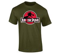 Mens Jurassic Punk Dinosaur Movie Parody Funny T-Shirt Khaki (XL)