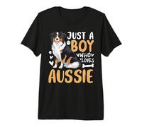 Mens Just A Boy Who Loves Aussie Dog Australian Shepherds Premium T-Shirt