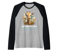 Mens Just a Boy who Loves Giraffes. Giraffes Giraffe Raglan Baseball Tee