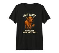 Mens Just A Boy Who Loves Highland Cows Skate Scottish Cattle Premium T-Shirt