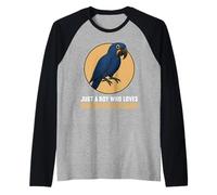 Mens Just a Boy who Loves Hyacinth Macaws Hyacinth Macaw Raglan Baseball Tee