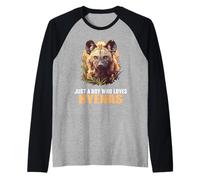 Mens Just a Boy who Loves Hyenas. Hyenas Hyena Raglan Baseball Tee