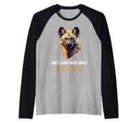 Mens Just a Boy who loves Hyenas. Hyenas Hyena Raglan Baseball Tee