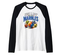 Mens Just A Boy Who Loves Marbles Funny Marble Player Design Raglan Baseball Tee