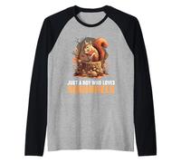 Mens Just a Boy who Loves Squirrels. Squirrels Squirrel Raglan Baseball Tee