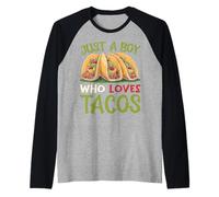 Mens Just A Boy Who Loves Tacos Foodie Taco Mexican Food Lover Raglan Baseball Tee
