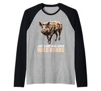 Mens Just a Boy who Loves Wild Boars. Wild Boars Wild Boar Raglan Baseball Tee