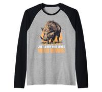 Mens Just a Boy who Loves Wild Boars. Wild Boars Wild Boar Raglan Baseball Tee