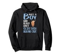 Mens Just A Boy Who Really Loves Scottish Highland Cows Pullover Hoodie, Adult Unisex, Black, Small