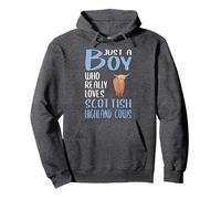 Mens Just A Boy Who Really Loves Scottish Highland Cows Pullover Hoodie, Adult Unisex, Dark Heather Grey, X-Large