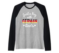Mens Just A Boy with German Roots Germany Pride Boys Raglan Baseball Tee