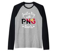 Mens Just A Boy with PNG Roots Papua New Guinea Man Raglan Baseball Tee