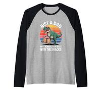 Mens Just a Dad Who Came Back with Snacks Dino Graphic Raglan Baseball Tee