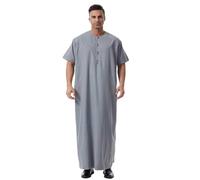Men's Kaftan Arabic Clothes for Men Qamis Islam Tunic Mens Muslim Middle Arab Casual Long Sleeve Loose Hood Big and Tall Gown Dress Thobe Clothing Tan Bathrobe B-Grey L