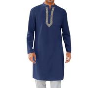Mens Kaftan Button Down Men Kurta Thobe Long Sleeve Robe Cotton Linen Muslim Caftan Embroidere Shirts Indian Apparel BU2 3XL
