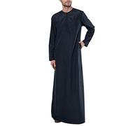 Men's Kaftan Men Abaya Muslim Thobe Tan Bathrobe Mens Robe Cotton Long Sleeve Henley Shirt Casual Gown Kurta Tops Clothes for Islam a-Navy 5XL
