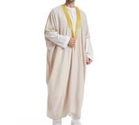 Men's Kaftan Muslim Embroidery Print Abaya Desert Robe Arabic Saudi Thobe Eid Coat Open Front Retro Tunics Loose Kandoura Arabic Islamic Sheikh Royalty Omani Dubai Clothing, beige, L