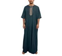 Mens Kaftan Thobe Robe - Embroidered Robe Shirt Middle Style Long Sleeve Tunic With Side Pockets Casual Loose Fit Boho Top (Green Xxl)