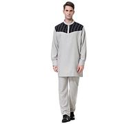 Men's Kaftan with Trousers Suit Men's Middle East Thobe Saudi Arabic Long Sleeve Gown Henley Thobe Islamic Clothing from the Middle East Clothing Taiji Clothing Kaftan for Men, gray, XL