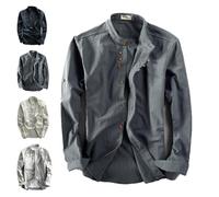 Men's Katana Japan Style Shirt, Men's Cotton Linen Standing Collar Double Breasted Shirt, Chinese Collar Shirts for Men(Dark Gray,S)