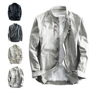 Men's Katana Japan Style Shirt, Men's Cotton Linen Standing Collar Double Breasted Shirt, Chinese Collar Shirts for Men(Gray,XXL)