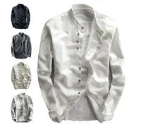 Men's Katana Japan Style Shirt, Men's Cotton Linen Standing Collar Double Breasted Shirt, Chinese Collar Shirts for Men(White,7X-Large)