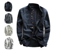 Men's Katana Japan Style Shirt, Men's Cotton Linen Standing Collar Double Breasted Shirt, Chinese Collar Shirts for Men(Blue,5XL)