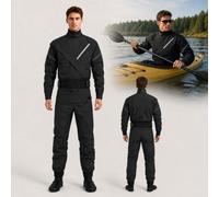 Men's Kayaking Dry Suit Waterproof and Breathable Paddling Suit Black-M