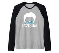 Mens Kazakhstan Boy Silhouette Proud Kazakh Flag Sunglasses Raglan Baseball Tee