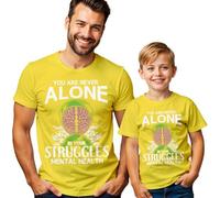 Mens Kids Brain Ribbon Mental Health Awareness T-Shirt Tee Anxiety Emotional Wellness Gift #MHA - S Yellow