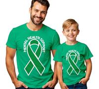 Mens Kids Green Ribbon Mental Health Awareness T-Shirt Tee Anxiety Wellness Emotional Gift #MHA - 9-11 Years