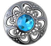 Mens Kilt Fly Plaid Brooch - Culloden Pin Brooches - Elegant Pewter Brass Antique Finish - Celtic Kilt Pin Various Gemstone Colors, 3-Inch Diameter (Sky Blue - Silver Antique)