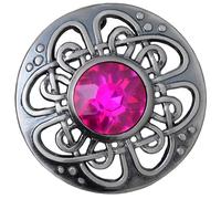 Mens Kilt Fly Plaid Brooch - Culloden Pin Brooches - Elegant Pewter Brass Antique Finish - Celtic Kilt Pin Various Gemstone Colors, 3-Inch Diameter (Fuchsia - Silver Antique)