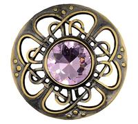 Mens Kilt Fly Plaid Brooch - Culloden Pin Brooches - Elegant Pewter Brass Antique Finish - Celtic Kilt Pin Various Gemstone Colors, 3-Inch Diameter (Pink - Brass Antique)