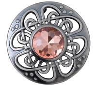 Mens Kilt Fly Plaid Brooch - Culloden Pin Brooches - Elegant Pewter Brass Antique Finish - Celtic Kilt Pin Various Gemstone Colors, 3-Inch Diameter (Peach - Silver Antique)