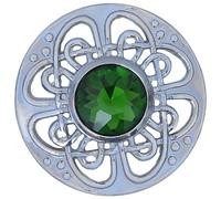 Mens Kilt Fly Plaid Brooch - Culloden Pin Brooches - Elegant Pewter Brass Antique Finish - Celtic Kilt Pin Various Gemstone Colors, 3-Inch Diameter (Green - Chrome)