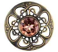 Mens Kilt Fly Plaid Brooch - Culloden Pin Brooches - Elegant Pewter Brass Antique Finish - Celtic Kilt Pin Various Gemstone Colors, 3-Inch Diameter (Peach - Brass Stone)