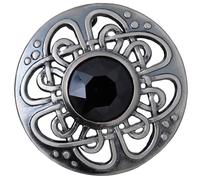 Mens Kilt Fly Plaid Brooch - Culloden Pin Brooches - Elegant Pewter Brass Antique Finish - Celtic Kilt Pin Various Gemstone Colors, 3-Inch Diameter (Black - Silver Antique)