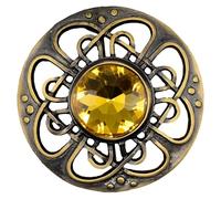 Mens Kilt Fly Plaid Brooch - Culloden Pin Brooches - Elegant Pewter Brass Antique Finish - Celtic Kilt Pin Various Gemstone Colors, 3-Inch Diameter (Yellow - Brass Antique)