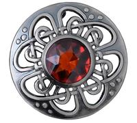 Mens Kilt Fly Plaid Brooch - Culloden Pin Brooches - Elegant Pewter Brass Antique Finish - Celtic Kilt Pin Various Gemstone Colors, 3-Inch Diameter (Brown - Silver Antique)