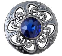 Mens Kilt Fly Plaid Brooch - Culloden Pin Brooches - Elegant Pewter Brass Antique Finish - Celtic Kilt Pin Various Gemstone Colors, 3-Inch Diameter (Blue - Silver Antique)