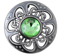 Mens Kilt Fly Plaid Brooch - Culloden Pin Brooches - Elegant Pewter Brass Antique Finish - Celtic Kilt Pin Various Gemstone Colors, 3-Inch Diameter (Irish Green - Silver Antique)