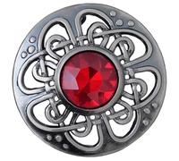 Mens Kilt Fly Plaid Brooch - Culloden Pin Brooches - Elegant Pewter Brass Antique Finish - Celtic Kilt Pin Various Gemstone Colors, 3-Inch Diameter (Red - Silver Antique)