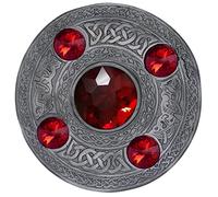 Men's Kilt Fly Plaid Brooch Silver Antique Finish - Culloden Plaid Brooch WIth 5 Stone - Celtic Kilt Fly Plaid Brooch 4 Inches Various Colour Stones - Scottish Gift Brooches (Red)