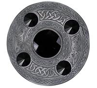Men's Kilt Fly Plaid Brooch Silver Antique Finish - Culloden Plaid Brooch WIth 5 Stone - Celtic Kilt Fly Plaid Brooch 4 Inches Various Colour Stones - Scottish Gift Brooches (Black)